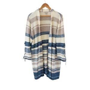 Chicos Striped Open Front Cardigan Sweater Womens 3/XL Boho Longline Neutral‎